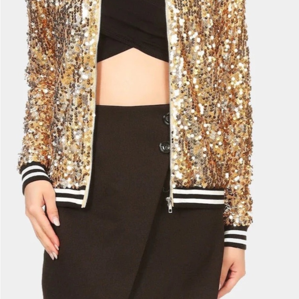 Anna-Kaci Gold Sequin Bomber Jacket
